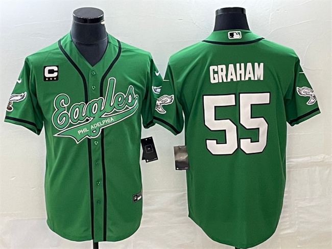 Men's Green Philadelphia Eagles #55 Brandon Graham With C Patch Cool Base Stitched Baseball Jersey